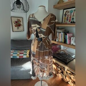 Vintage 80’s Geometric Woven Brown Patterned Dress